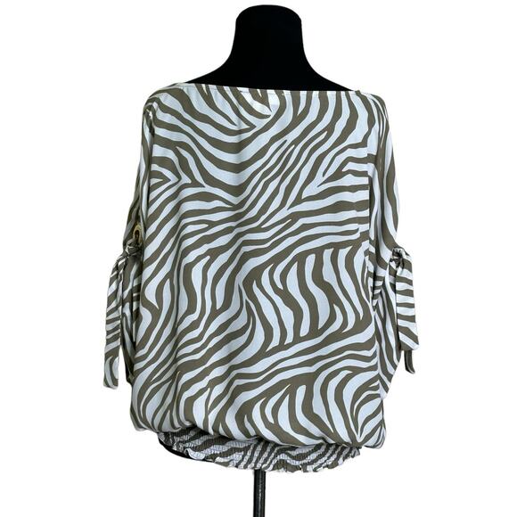 Michael Kors white green zebra print short sleeves blouse size XL - Picture 2 of 11